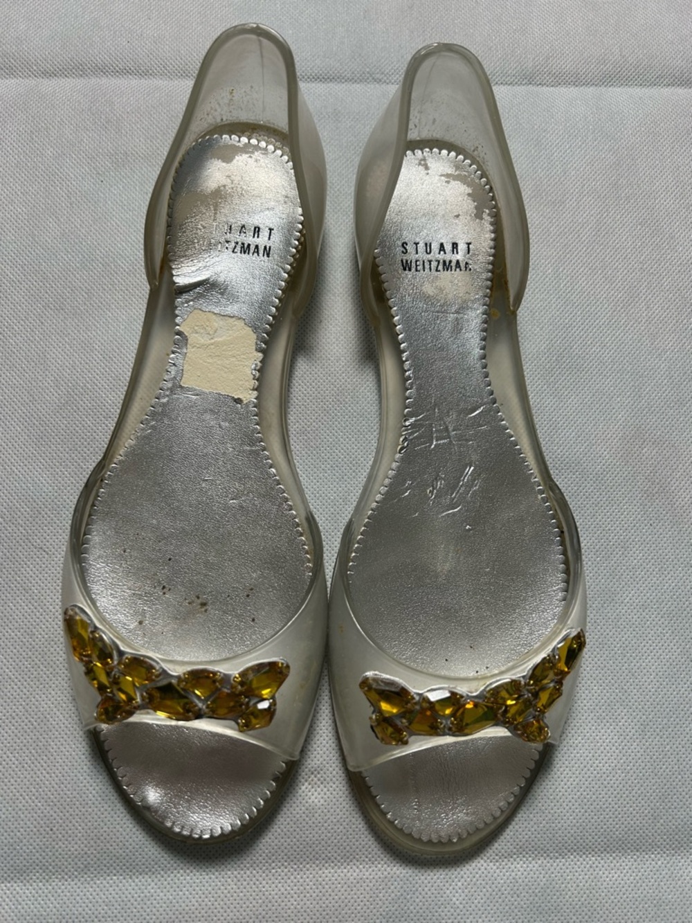 Stuart Weitzman clear jelly gem front flats  size 9/40
